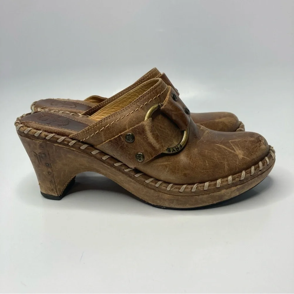 Vintage‎ Frye Charlotte ring leather mules clogs size 7 - Picture 2 of 16